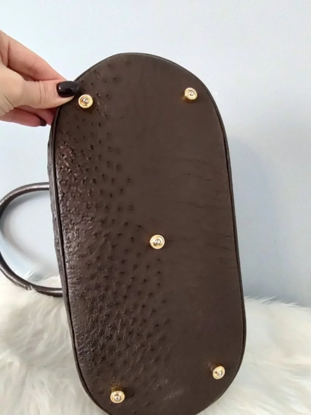 Bally vintage ostrich emb leather dome bowling bag satchel w/lock keys EUC